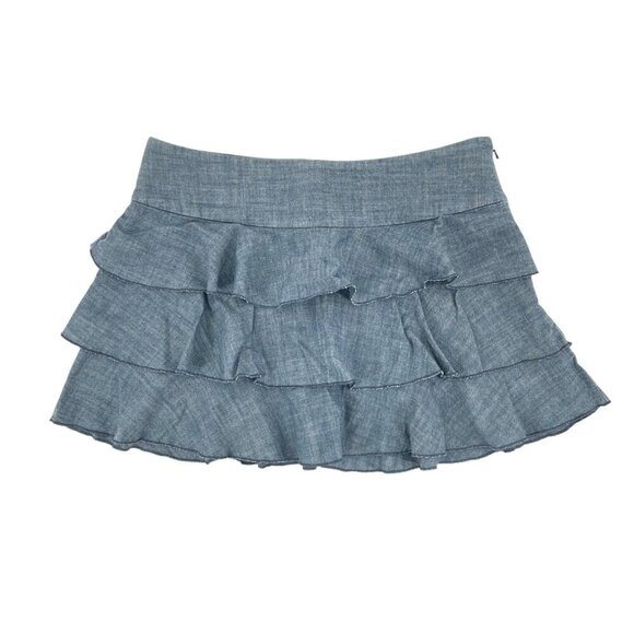 Express Blue Chambray Y2K Ruffle Mini Skirt Womens Size 8 Casual Party Festival - Picture 1 of 8